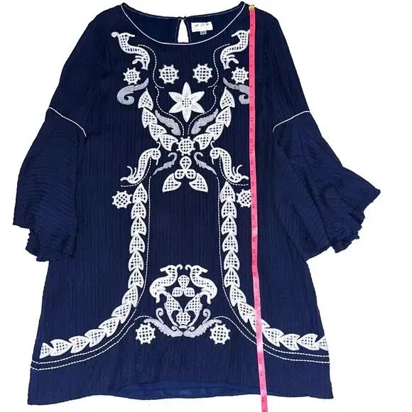 MSSP Max Studio Navy Blue White Embroidered Floral Marielle Mini Dress Size XL - Picture 11 of 13